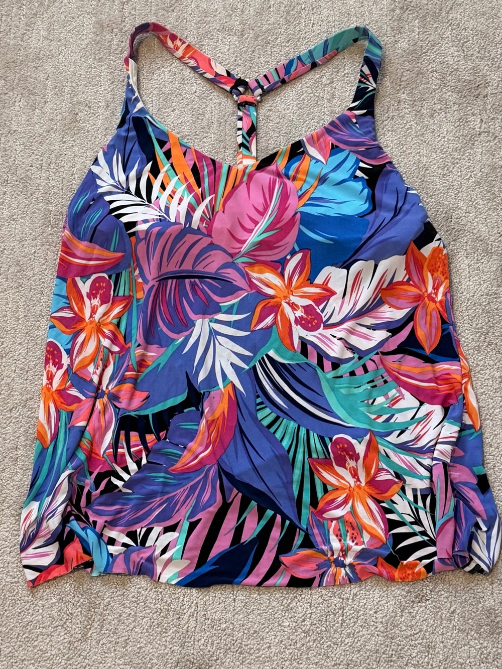 Aqua Green tropical print tankini top, size large